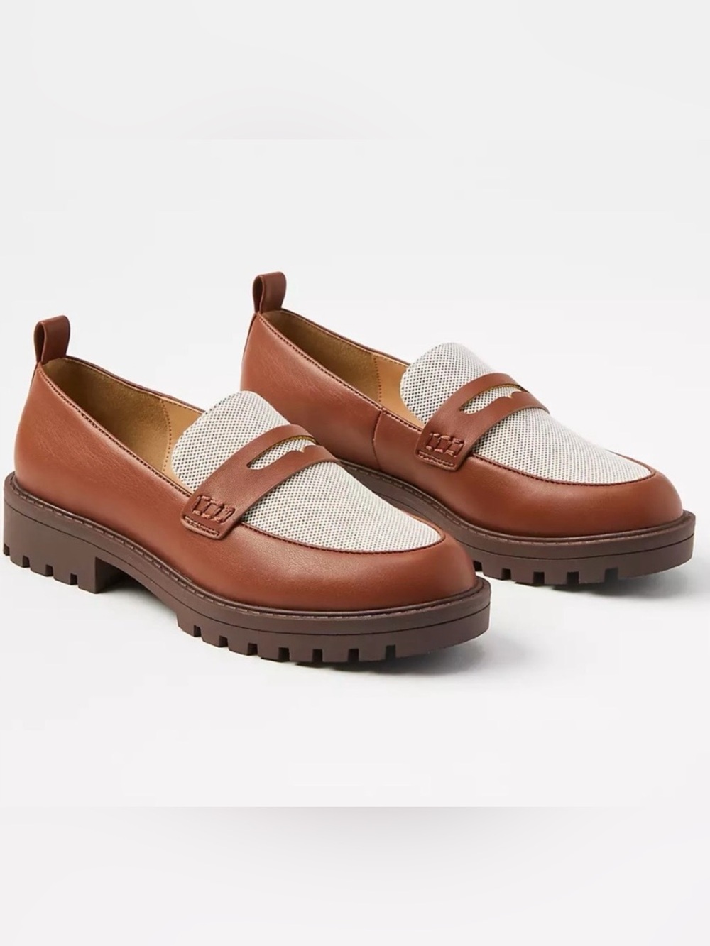 LOFT Canvas Penny Leather-Trim Loafers